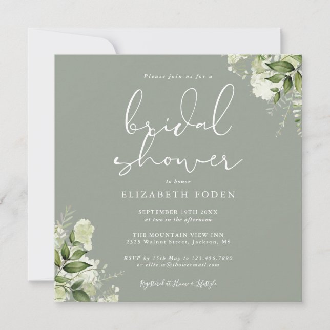 Invitación Verdor Floral Sage Green Bridal Shower (Anverso)