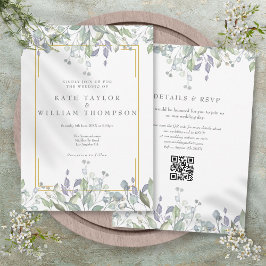 Invitación Verdor Floral Sage Lilac QR Boda de código