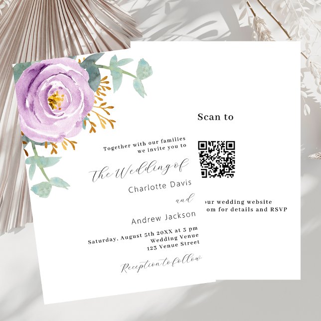 Invitación Verdor floral violeta código QR boda RSVP (Subido por el creador)