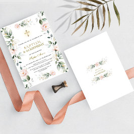 Invitación Verdor Flores rosas bautismo Primer Fiesta de cump