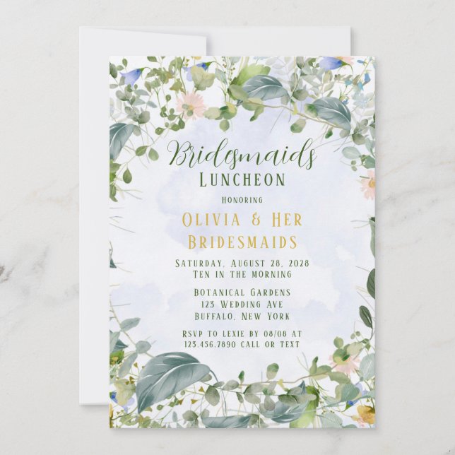Invitación Verdor Flores salvajes azul turquesa Bridesmaids A (Anverso)