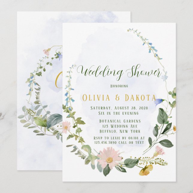Invitación Verdor Flores salvajes azul turquesa Ducha de matr (Anverso / Reverso)