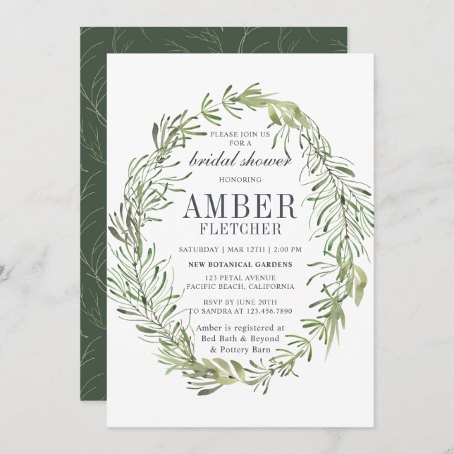 Invitación Verdor Foliage Leafy Bridal Shower (Anverso / Reverso)