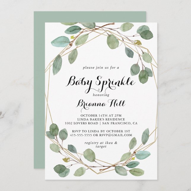 Invitación Verdor geométrico Eucalyptus Baby Sprinkle (Anverso / Reverso)