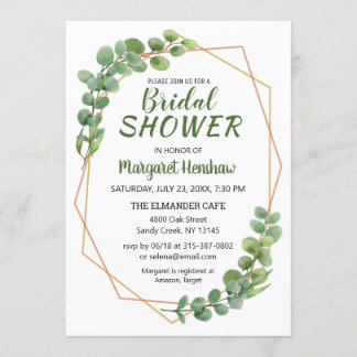 Invitación Verdor geométrico Eucalyptus Ducha Bridal Moderno