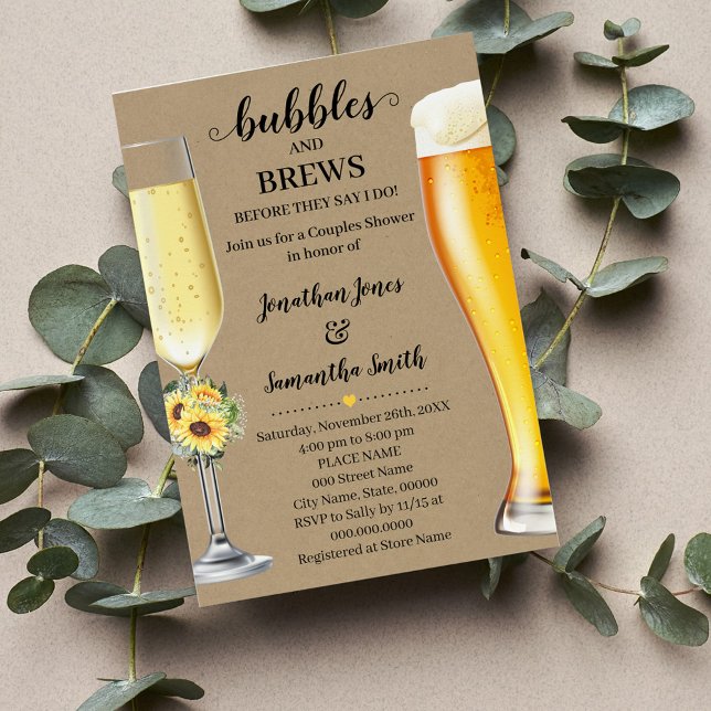 Invitación Verdor girasoles burbujas y breves antes de que lo (Country Greenery Sunflowers Bubbles & Brews before I do Couples Shower, Western Sunflowers Wedding)