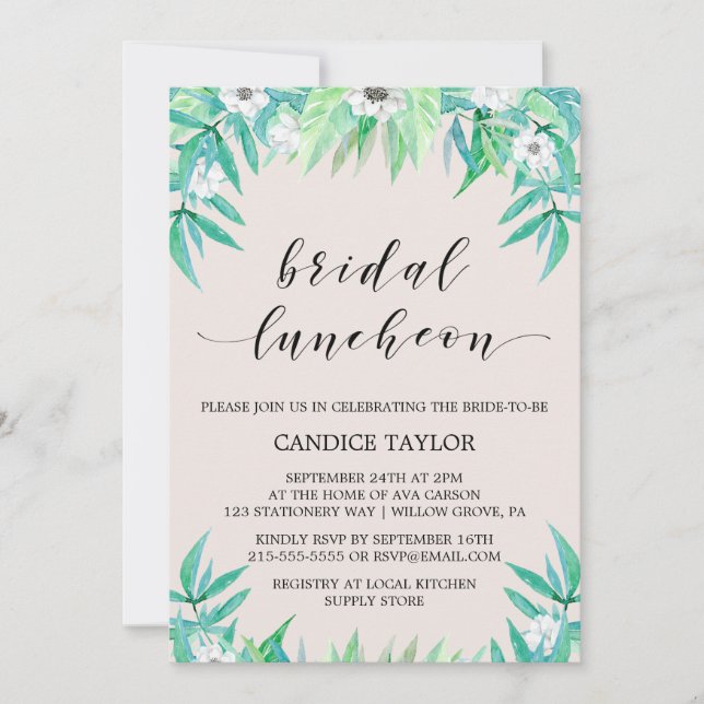 Invitación Verdor Guirnalda botánica y flor Noche (Anverso)