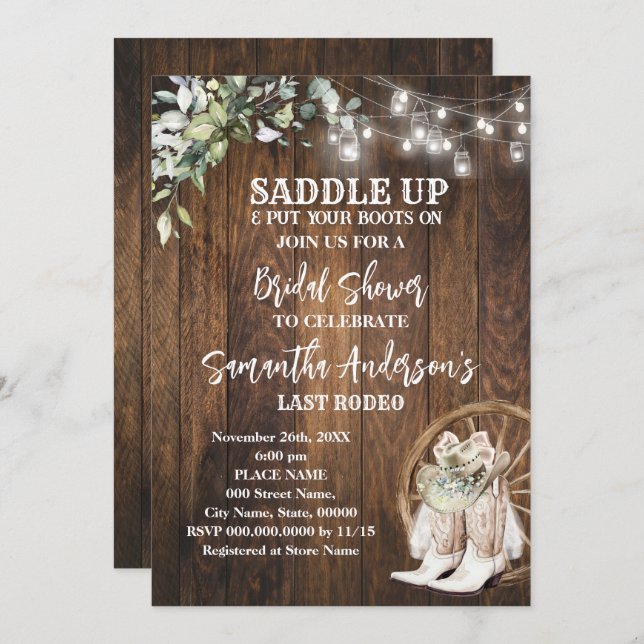 Invitación Verdor La Vaquera Occidental Saddle Up Bridal Show (Anverso / Reverso)