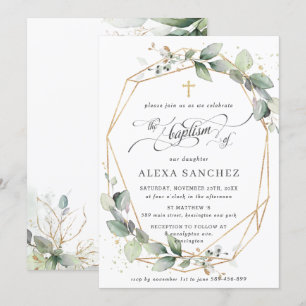 Invitación Verdor Leafy Foliage Bautismo Geométrico