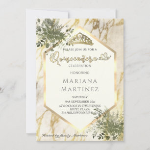 Invitación Verdor Mármol dorado geométrico Quinceañera