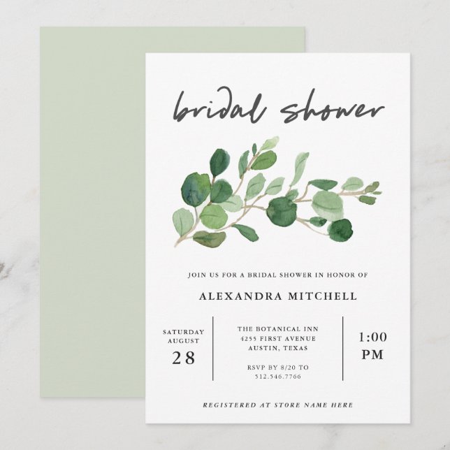 Invitación Verdor minimalista | Bridal Shower (Anverso / Reverso)
