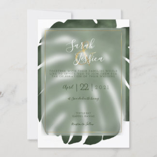 Invitación Verdor Monstera Color del Agua Tropical