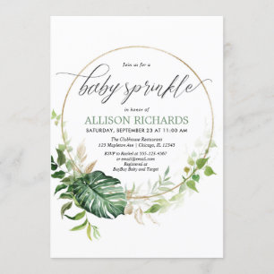 Invitación Verdor monstera dorado chispa de bebé tropical