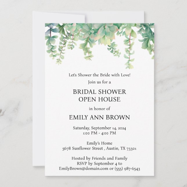Invitación Verdor Open House Bridal Shower (Anverso)