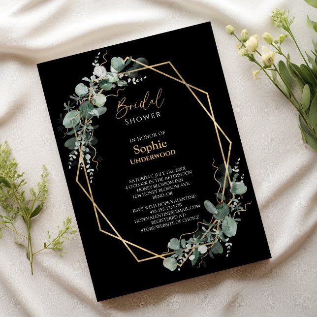 Invitación Verdor Oro Boda negro simple ducha de novia (Subido por el creador)