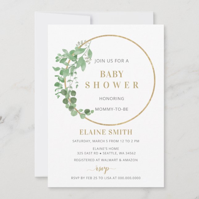 Invitación Verdor Oro Botánico Sexo Neutral Baby Shower (Anverso)