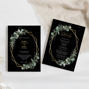 Invitación Verdor Oro Simple Negro Todo En Un Boda