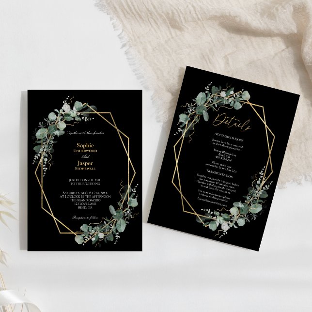 Invitación Verdor Oro Simple Negro Todo En Un Boda (Subido por el creador)
