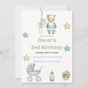 Invitación Verdor Oso de Teddy con Stars Boy segundo cumpleañ