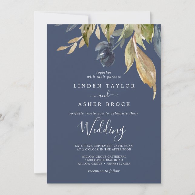 Invitación Verdor otoñal | Boda de la Marina (Anverso)