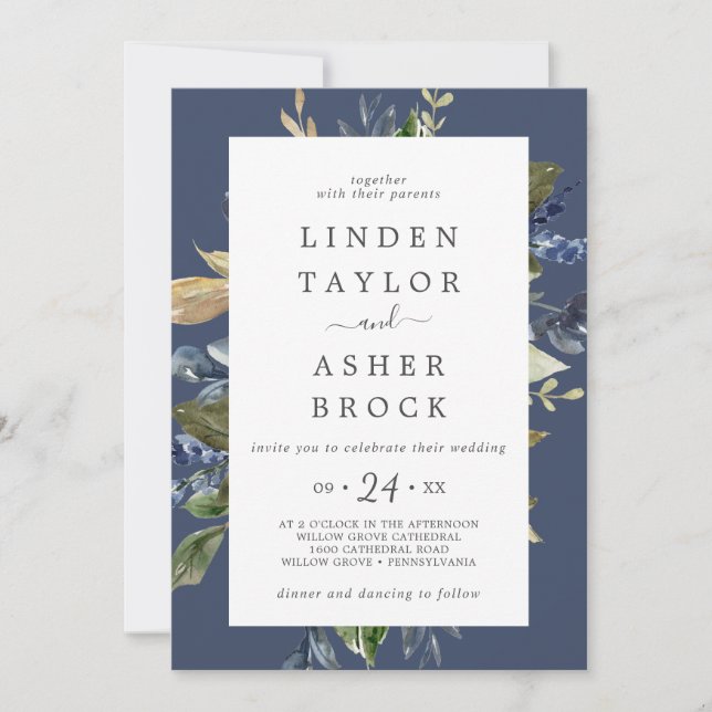 Invitación Verdor otoñal | Boda de nombres negrita de la Mari (Anverso)