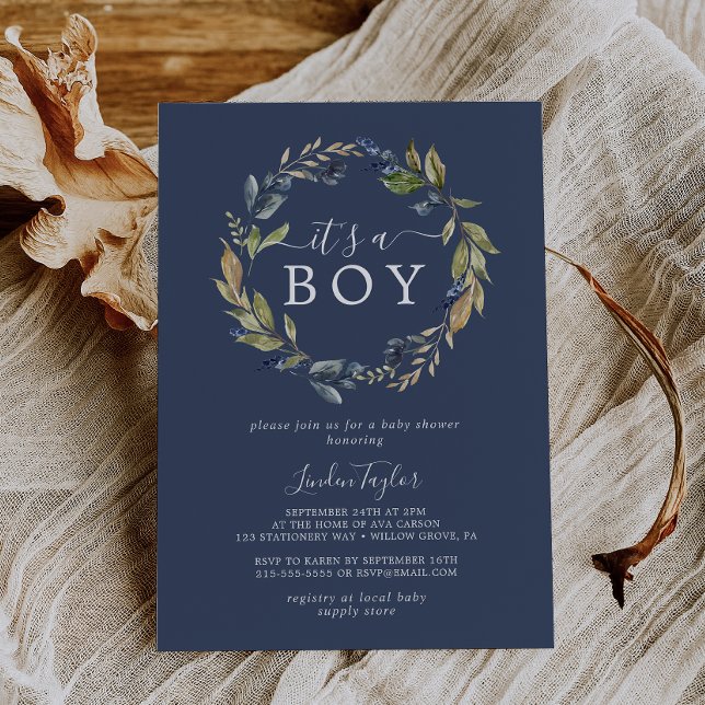 Invitación Verdor otoñal | Navy It's A Boy Baby Shower (Subido por el creador)