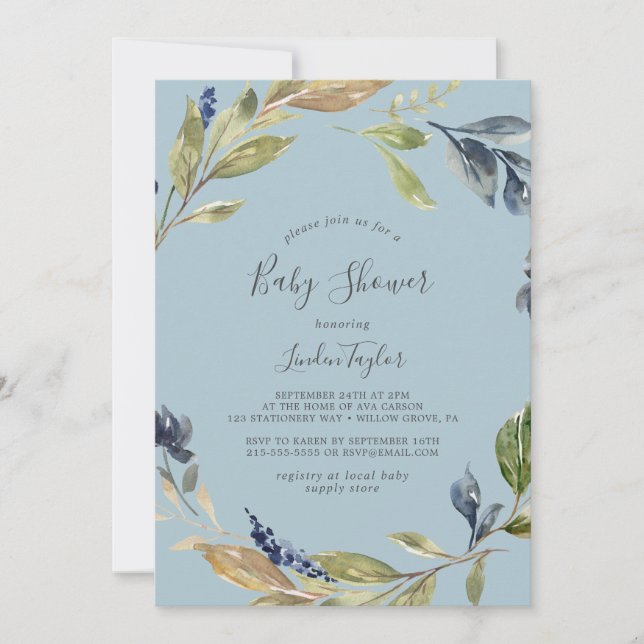 Invitación Verdor otoñal | Slate Baby Shower (Anverso)