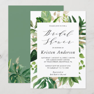 Invitación Verdor Palm tropical deja ducha de novia floral