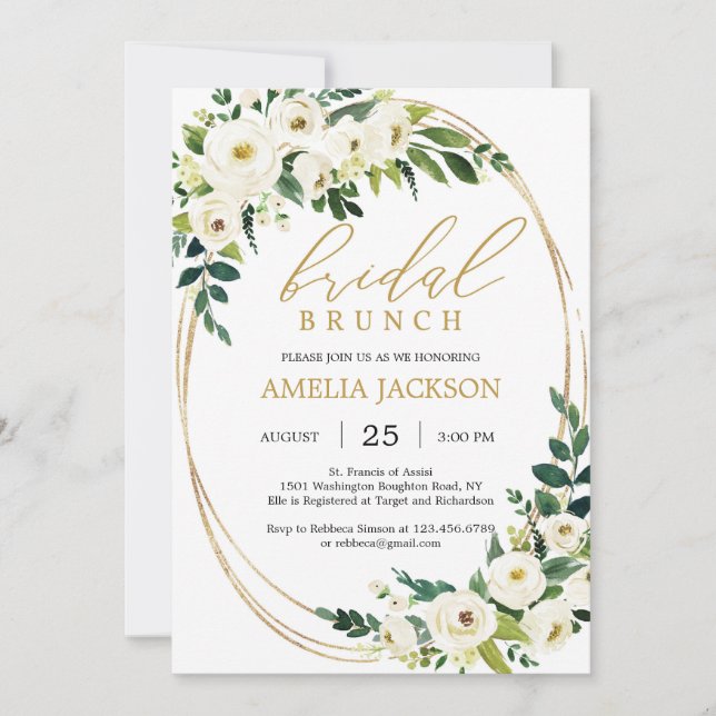 Invitación Verdor personalizado y brunch dorado (Anverso)