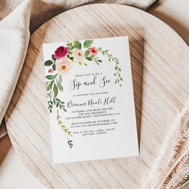 Invitación Verdor Pink Rubor Floral Sip y Ver (Subido por el creador)