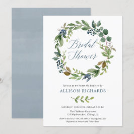 Invitación Verdor polvoriento azul floral floral corona rústi