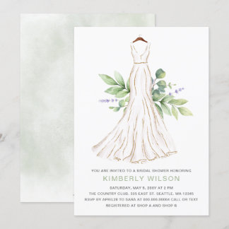 Invitación Verdor Purpurina de oro Boda vestido ducha novia