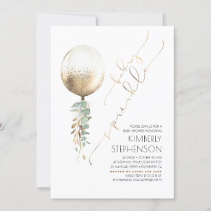 Invitación Verdor Purpurina de oro Globo Bebé rociado
