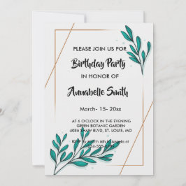 Invitación Verdor Relieve metalizado dorado floral deja cumpl