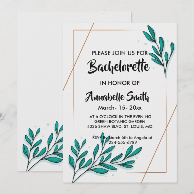 Invitación Verdor Relieve metalizado dorado floral deja solte (Anverso / Reverso)