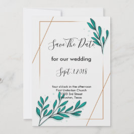 Invitación Verdor Relieve metalizado dorado floral Las hojas 