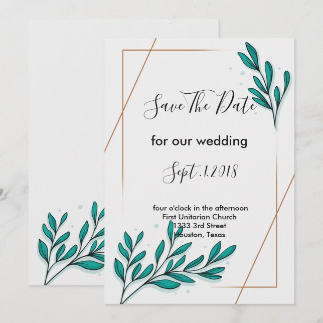 Invitación Verdor Relieve metalizado dorado floral Las hojas  (Anverso / Reverso)