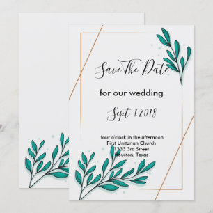Invitación Verdor Relieve metalizado dorado floral Las hojas 