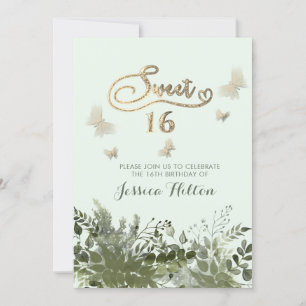 Invitación Verdor romántico jardín mariposa dulce dieciséis
