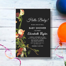 Invitación Verdor Rosas de Borgoña Black Floral Baby Shower