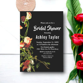 Invitación Verdor Rosas de Borgoña Ducha Bridal Floral Negra