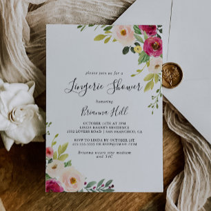 Invitación Verdor Rubor rosa Floral Bridal Lingerie Shower