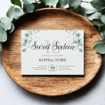 Invitación Verdor Rústico Dulce 16 Sage Green<br><div class="desc">Celebra un cumpleaños histórico con nuestra exquisita invitación Sweet 16. Decorado con un hermoso ilustracion de eucaliptos acuáticos, esta invitación combina el encanto rústico con la elegancia. El título "Dulce Dieciséis" está gratamente escrito en un guión elegante, sobreponiendo el número de sérico alto y negrita "16". Perfecto para marcar el...</div>
