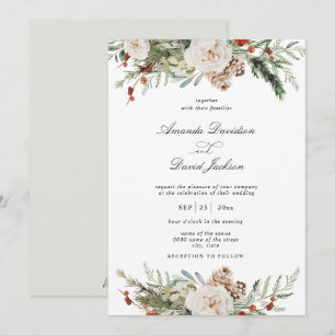 Invitación Verdor rústico Floral blanca Boda de Berries rojas