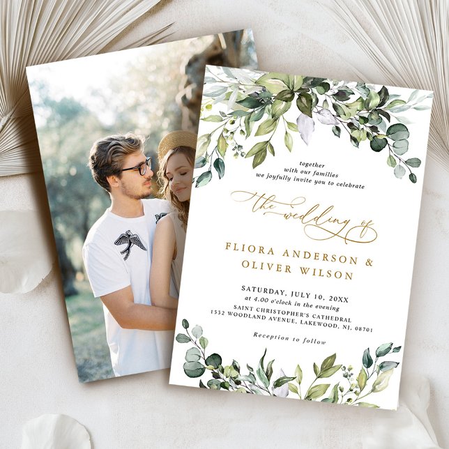 Invitación Verdor Rústico Jaula Botánica verde Boda de fotogr (Greenery Rustic Botanical Sage green Photo Wedding Invitation)