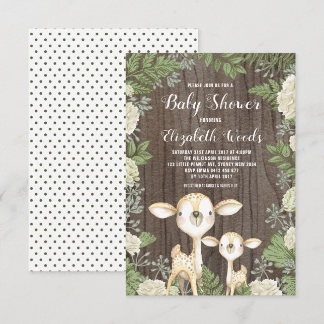 Invitación Verdor rústico lindo del neutral de Baby Shower de (Anverso / Reverso)