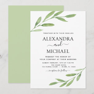 Invitación Verdor Rústico Sencillo Elegante Boda de acuarela