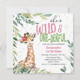 Invitación Verdor Safari Giraffe Salvaje Un primer cumpleaños