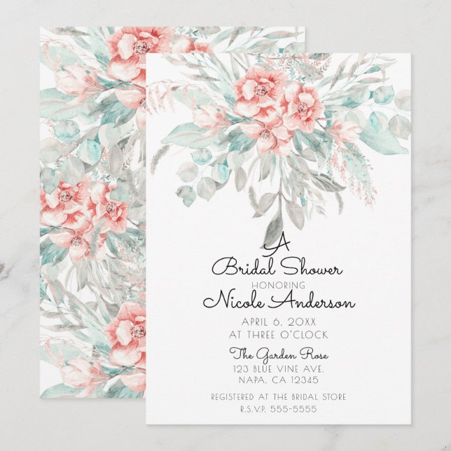 Invitación Verdor suave primavera verano Floral Verdor Bridal (Anverso / Reverso)