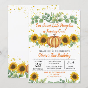 Invitación Verdor Sunflowers Calabaza otoñal Caída Cumpleaños